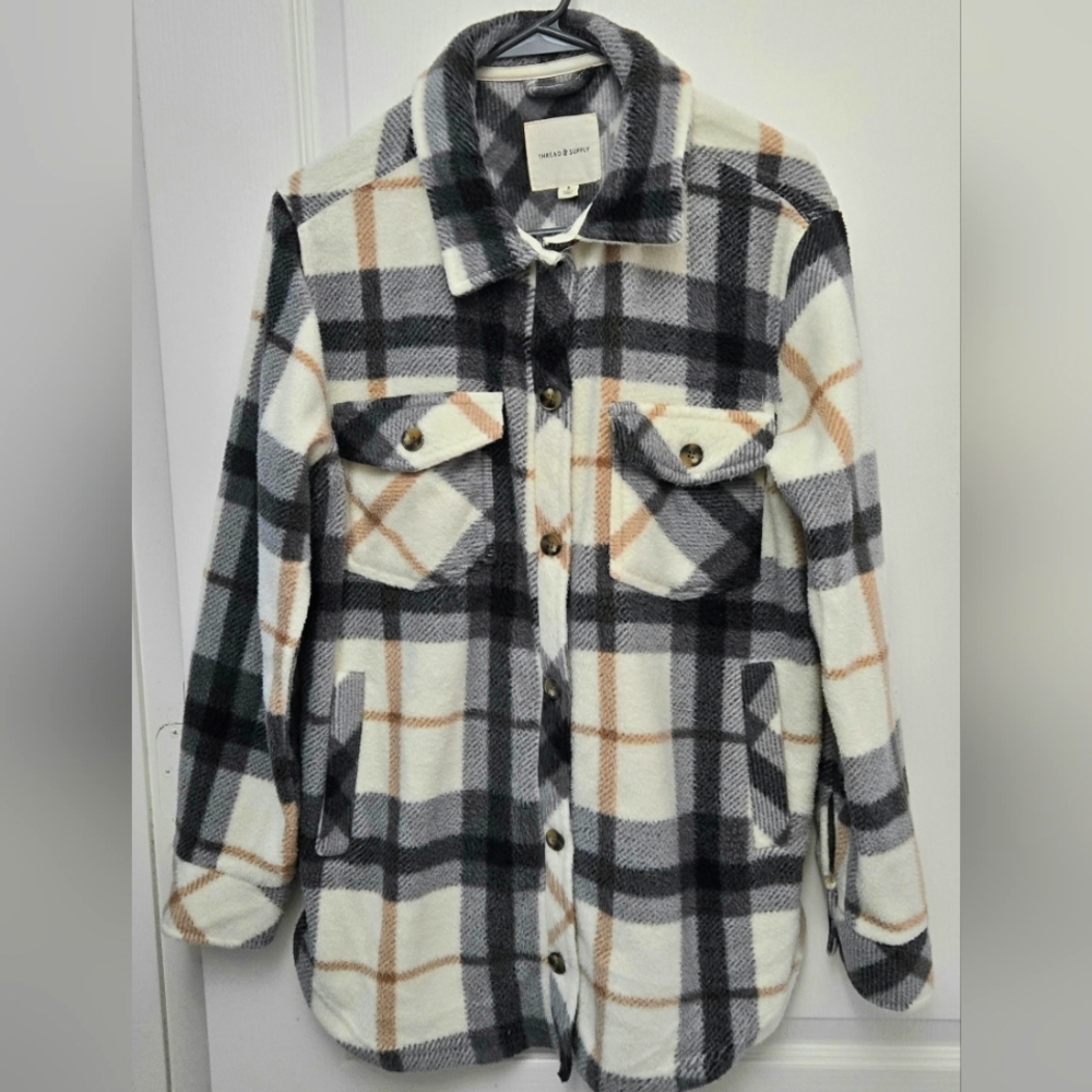 Thread & Supply Black Tan Plaid Soft Flannel Shacket Size Small Jacket Top